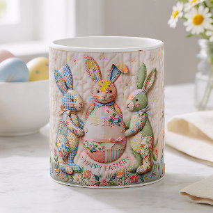 Osterhasen-Faux-Patchwork-Quilt-Druck im Vintage-S Kaffeetasse