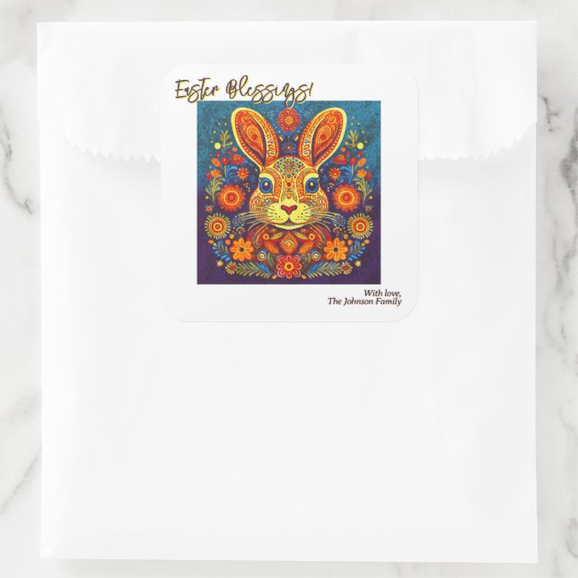 Osterhasen - Folklorekunst - Personalisierbare Ost Quadratischer Aufkleber (Tasche)