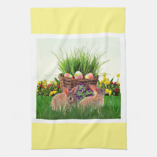 Osterhasen im Garten / Frühlingsfeiertag Geschirrtuch