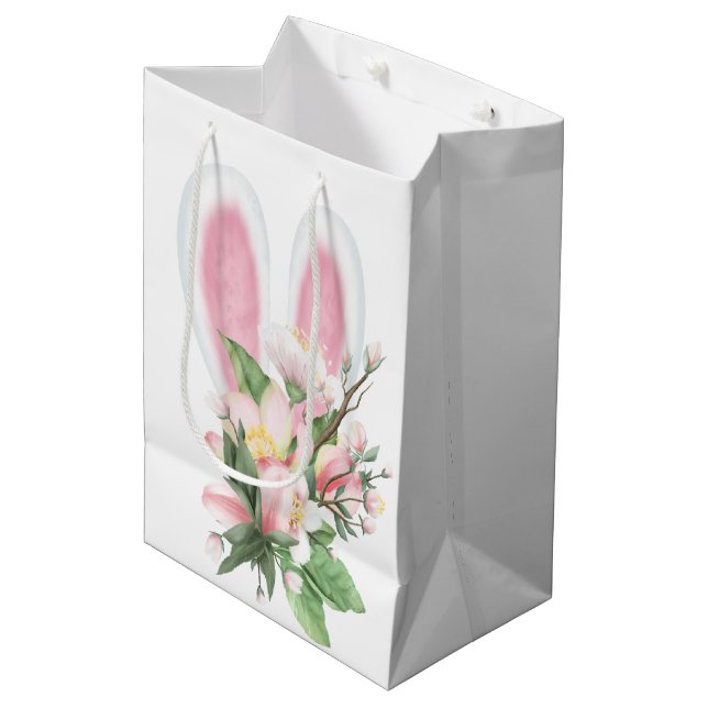 Osterhasen in Blume Bouquet Mittlere Geschenktüte (Vorderseite Schrägansicht)