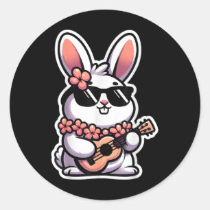 Osterhasen Kaninchen spielen Ukulele Player Musici Runder Aufkleber