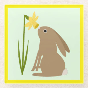 Osterhasen-Kaninchen und Daffodische Blume Glasuntersetzer
