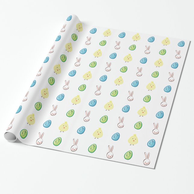 Osterhasen-, Kick- und Ostereier Geschenkpapier (Ungerollt)