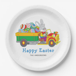 Osterhasen Lieferwagen Personalisierter Name Pappteller