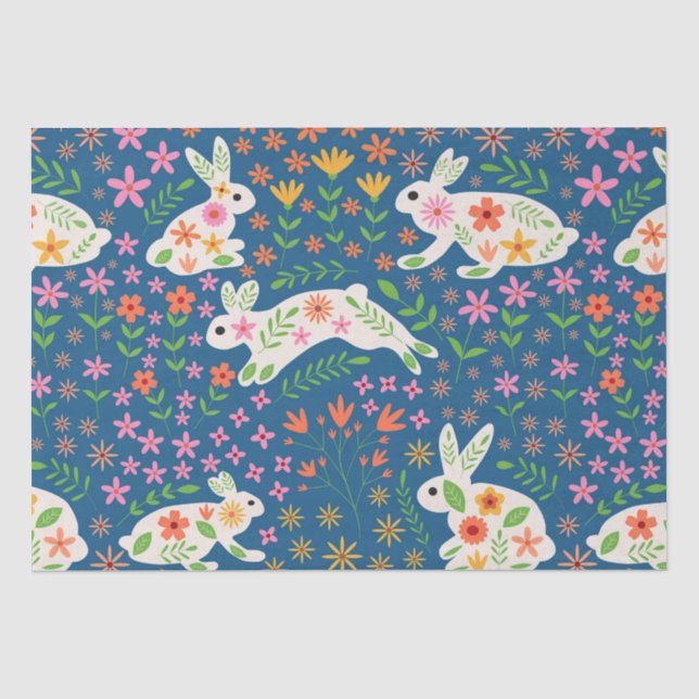 Osterhasen mit Whimsischer Blume Seidenpapier (Vorderseite)