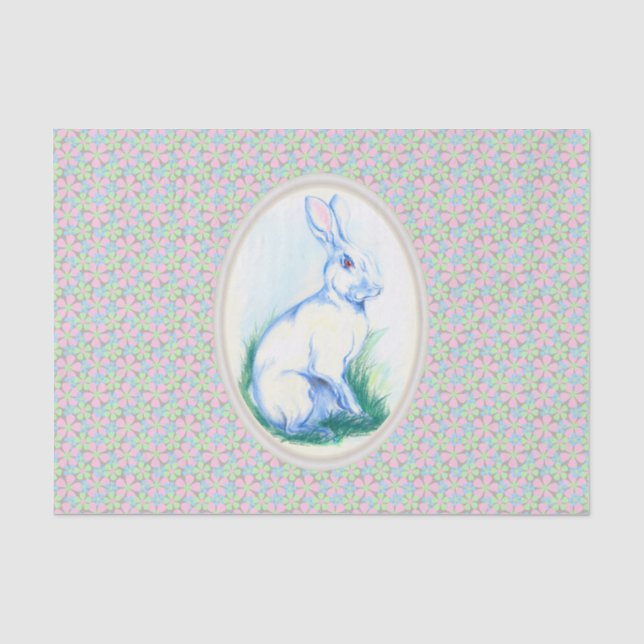 Osterhasen-Pastellfarben auf Blumenmuster des Früh Seidenpapier (Vorderseite)