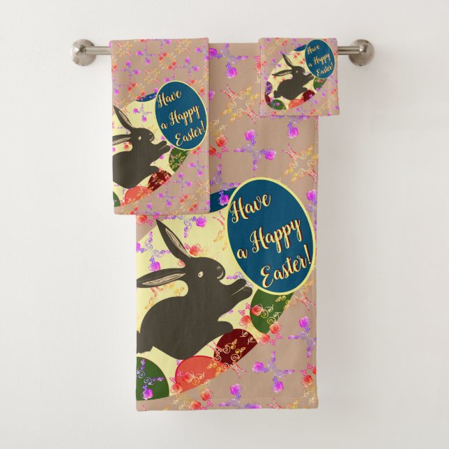Osterhasen Rose Eier mit Text Badhandtuch Set (Insitu)