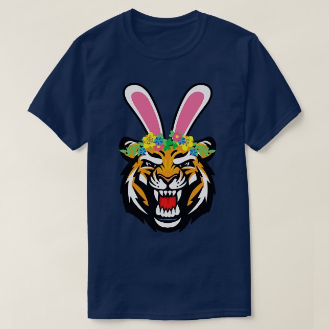 Osterhasen-Tiger mit Blume T-Shirt (Design vorne)