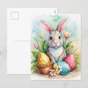Osterhasen und bemalte Eier Feiertagspostkarte