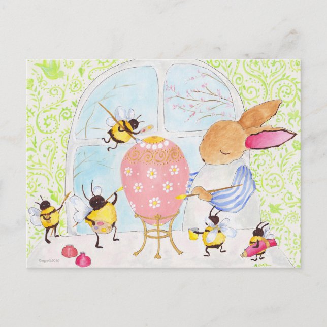 Osterhasen und Bienen Feiertagspostkarte (Vorderseite)