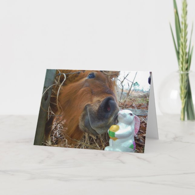 Osterhasen- und Brown-Pferd Feiertagskarte (Vorderseite)