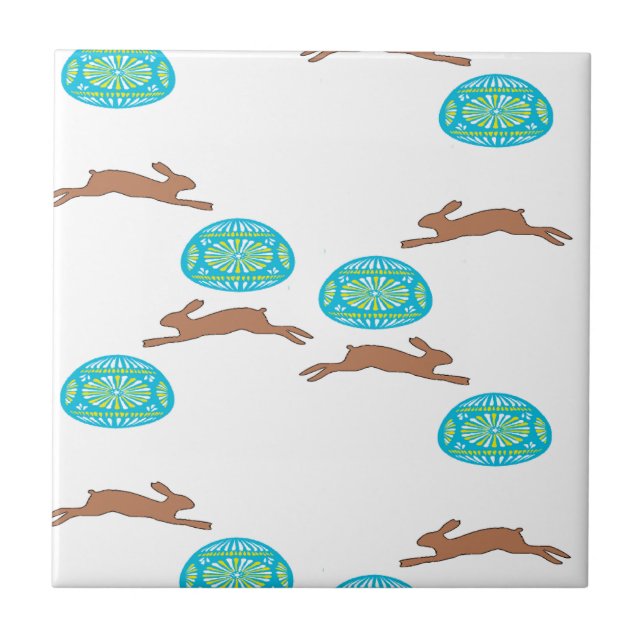 Osterhasen und Eier in Weiß Fliese (Vorderseite)