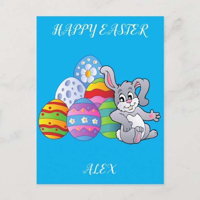 Osterhasen und Eier personalisierte Postkarte. Postkarte (Vorderseite)