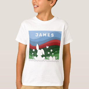 Osterhasen- und Eierjagd Paperschnitt Cartoon T-Shirt