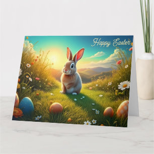 Osterhasen und farbenfrohe Eier im Frühjahrsmagie Karte