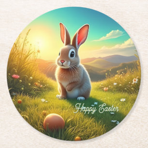 Osterhasen und farbenfrohe Eier im Frühjahrsmagie Runder Pappuntersetzer