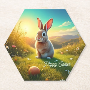 Osterhasen und farbenfrohe Eier im Frühjahrsmagie Untersetzer