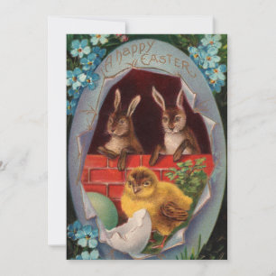 Osterhasen und Küken Vintage-Einladung Einladung