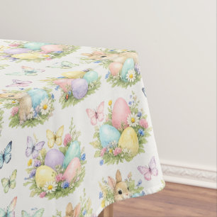 Osterhasen und Ostereier in Pastell Blumen und Sch Tischdecke