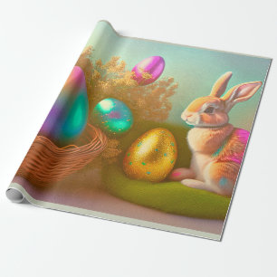 Osterhasen- und Schweineeier in einer Korbsammlung Geschenkpapier