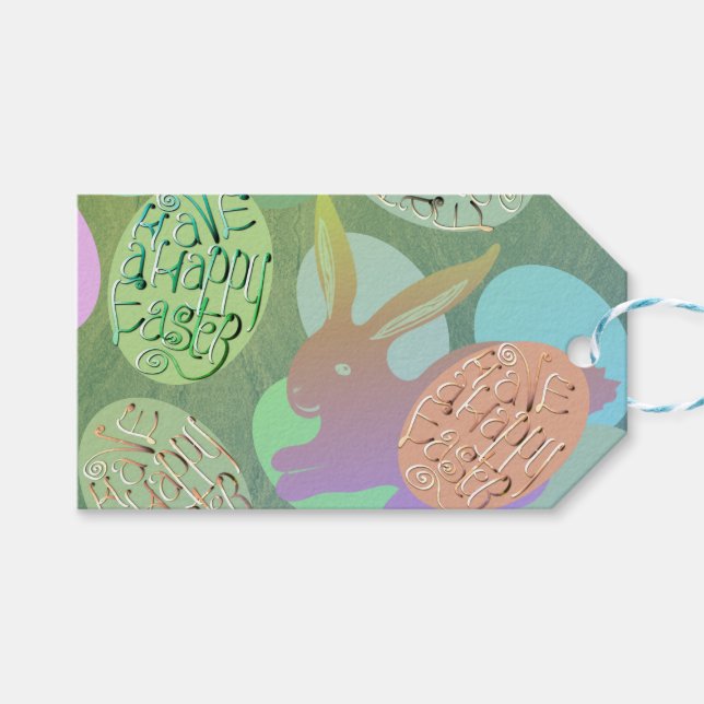 Osterhaser Eier "Happy Oaster" Geschenkanhänger (Vorderseite (Horizontal))