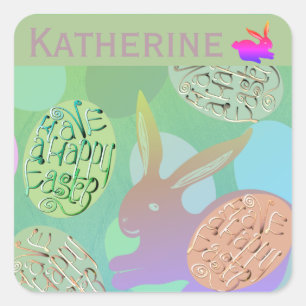 Osterhaser Eier "Happy Oaster" Quadratischer Aufkleber