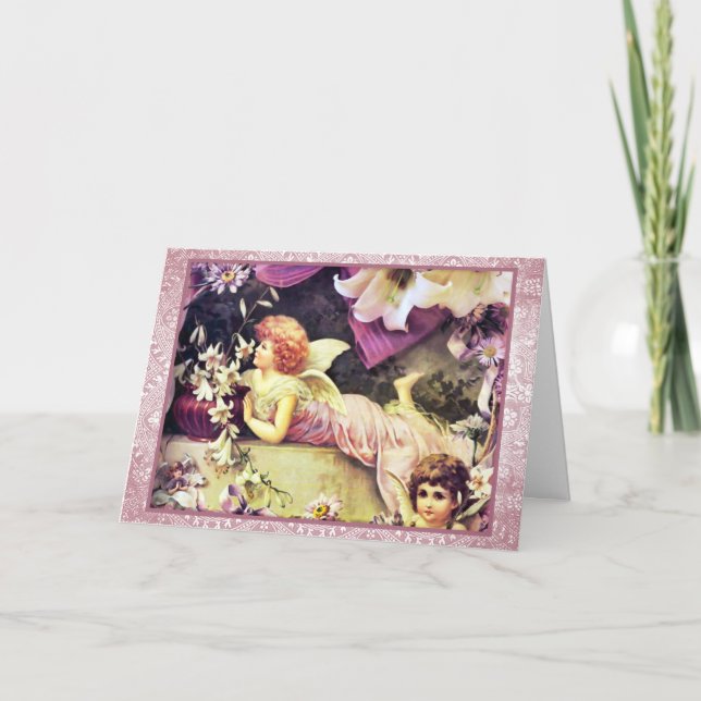 Osterhaufen und Engel Feiertagskarte (Vorderseite)