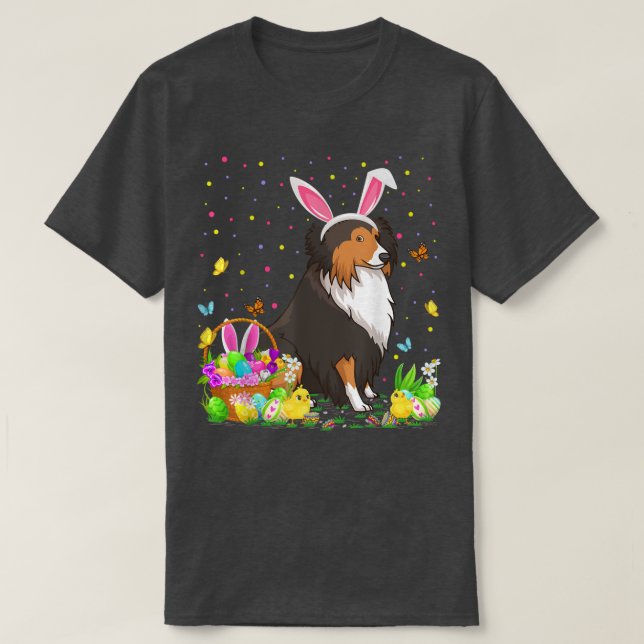 Osterhund Hund Bunny Egg Jagdrevier Sheltie Este T-Shirt (Design vorne)