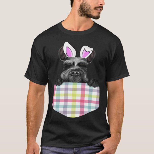 Osterhunde Karierter Riese Schnauzer Bunny Dog in  T-Shirt (Vorderseite)