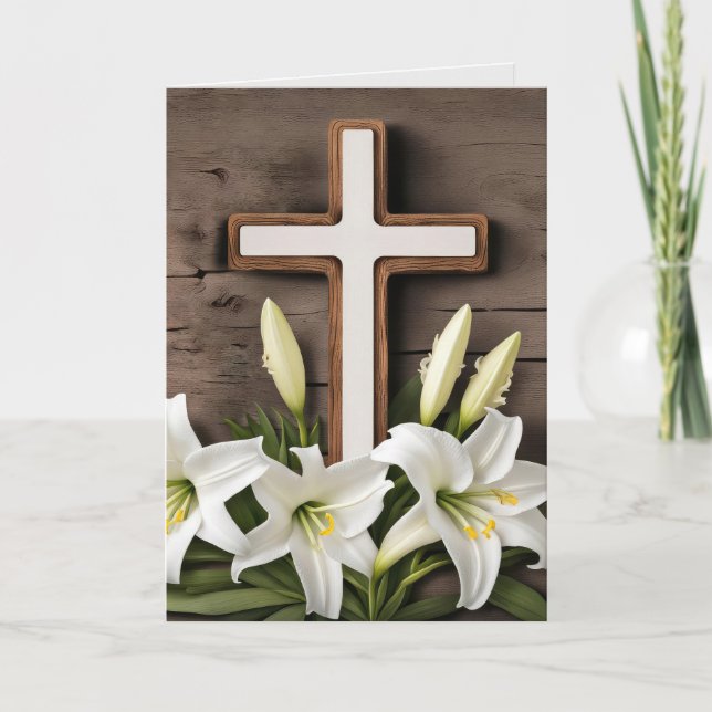 Osterilien und Kreuz Feiertagskarte (Vorderseite)