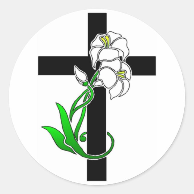 Osterilien und Kreuz Runder Aufkleber (Vorderseite)