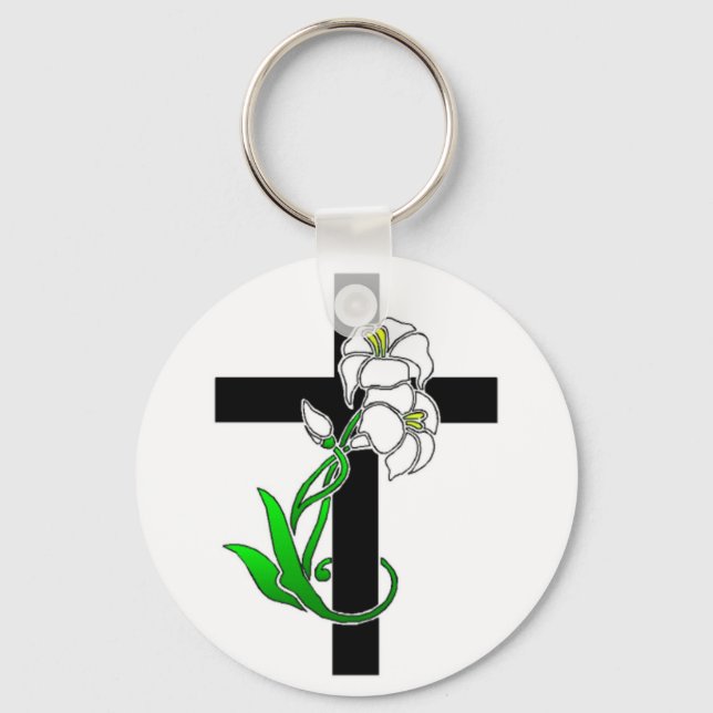 Osterilien und Kreuz Schlüsselanhänger (Vorderseite)