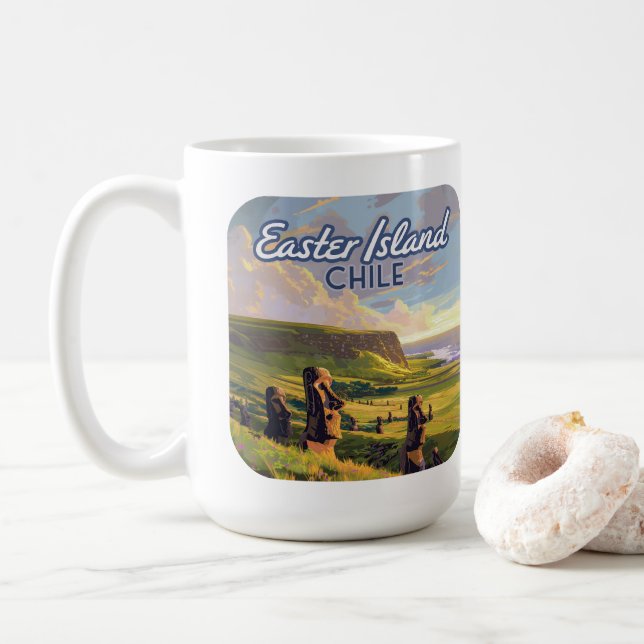 Osterinsel Chile Moai Rapa Nui Polynesia Retro Kaffeetasse (Mit Donut)