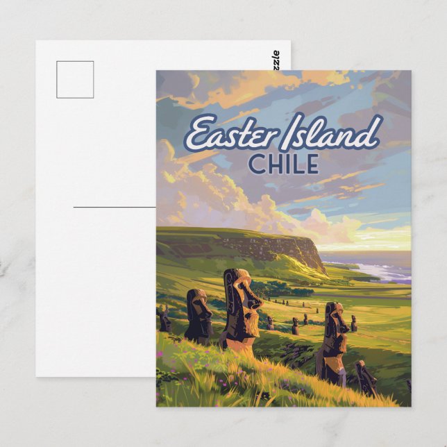 Osterinsel Chile Moai Rapa Nui Polynesia Retro Postkarte (Vorne/Hinten)