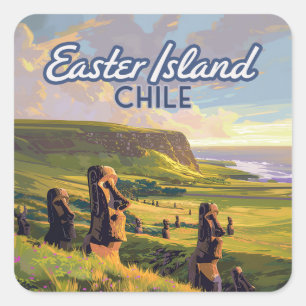 Osterinsel Chile Moai Rapa Nui Polynesia Retro Quadratischer Aufkleber