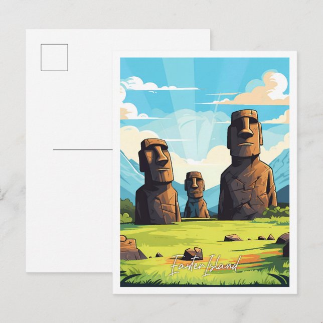 Osterinsel Chile Vintage Reise - Illustration Postkarte (Vorne/Hinten)