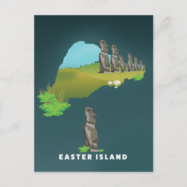 Osterinsel Illustrierte Karte Reiseplakat drucken. (Vorderseite)