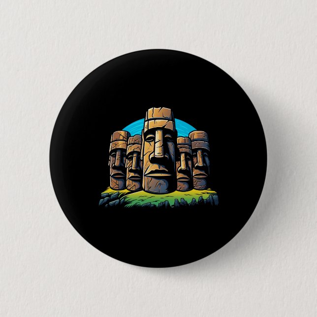 Osterinsel-Ostertag der Moai Heads Niedlich Button (Vorderseite)
