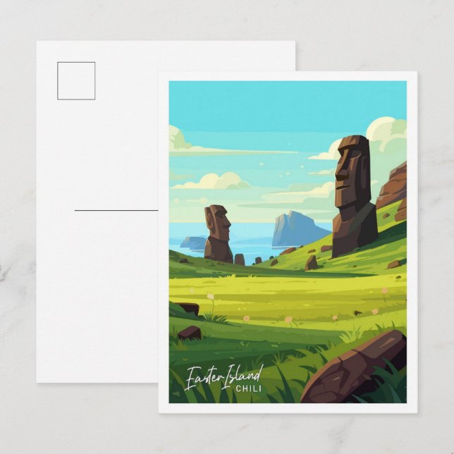 Osterinsel Vintage Darstellung Postkarte (Vorne/Hinten)