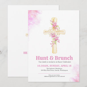 Osterjagd und Brunch Rosa Blumenorchester Einladung