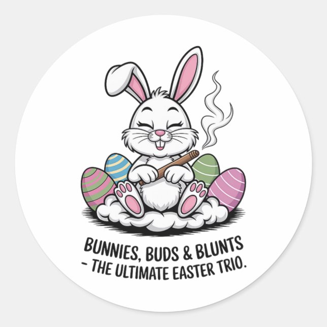 Osterjoke Humour Bunnies Buds Blunts Trio Runder Aufkleber (Vorderseite)