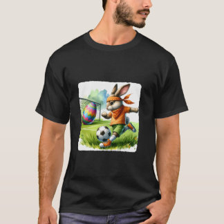 Osterkaninchen, die Fußball spielen mit einem fest T-Shirt