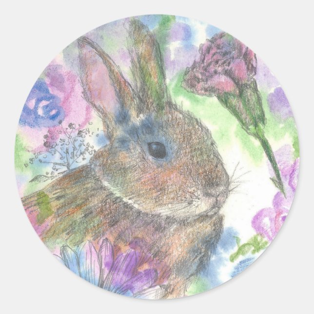 Osterkaninchen Frühlingsgarten Runder Aufkleber (Vorderseite)