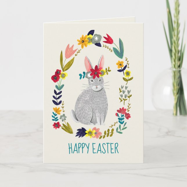 Osterkaninchen Hasen Graublütenblüte zeichnend Karte (Vorderseite)