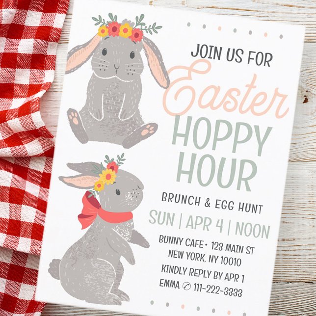 Osterkaninchen Hoppy Hour Brunch und Ei Hunt Postkarte (Von Creator hochgeladen)