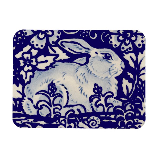 Osterkaninchen Künstlerisches Bunny Blau Weiße Blu Magnet (Horizontal)