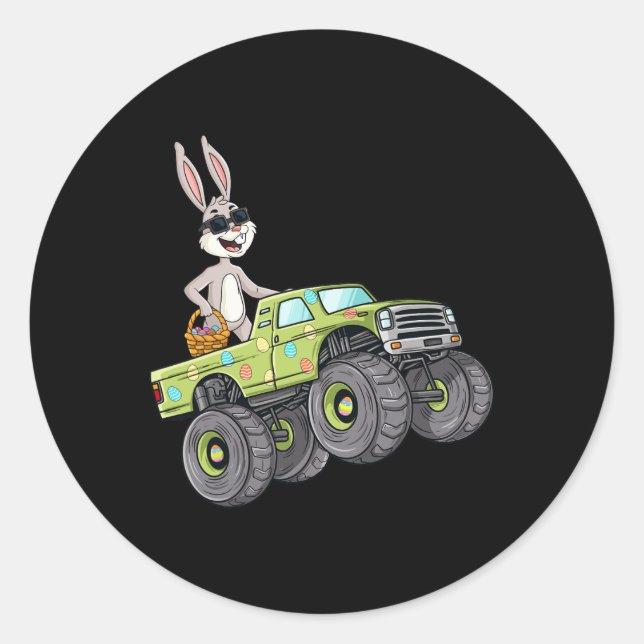 Osterkaninchen Reitmonster Truck Fun Boys Girls Runder Aufkleber (Vorderseite)