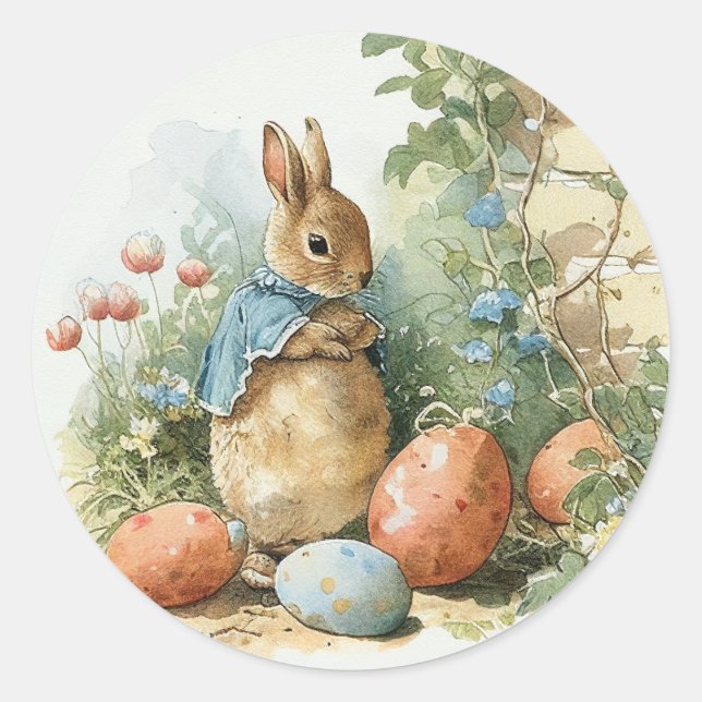 Osterkaninchen Runder Aufkleber (Vorderseite)