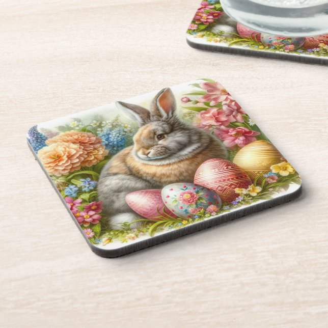 Osterkaninchen Set aus 6 harten Kunststoffteilen U Getränkeuntersetzer (Linke Seite)