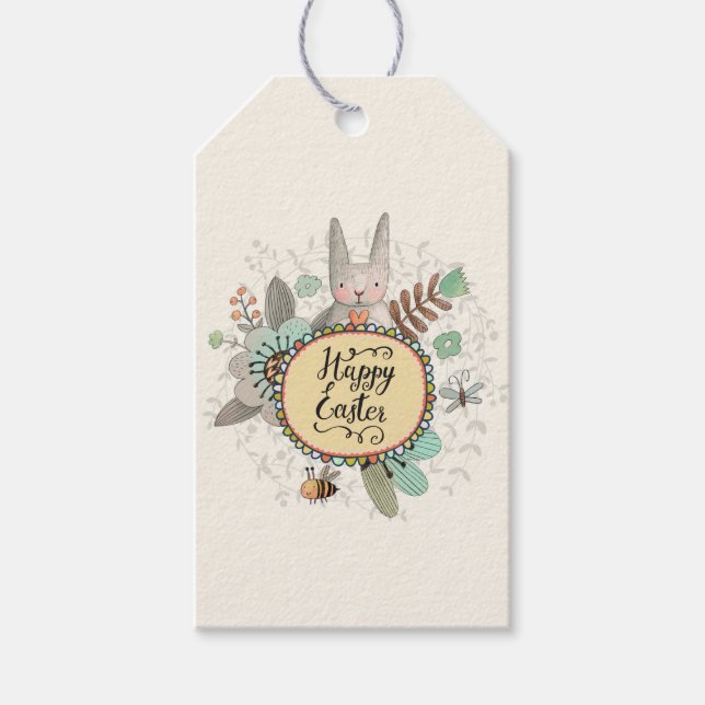 Osterkaninchen und Blume - Giftmarken Geschenkanhänger (Vorderseite)